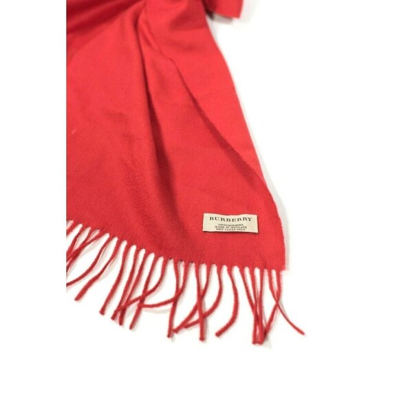 Burberry Womens Red Scarf Classic Giant Cashmere Fringe Solid Made in Scotland - Picture 2 of 5